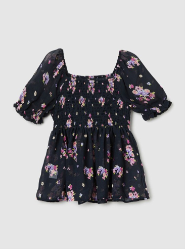 max Girls Floral Print Puff Sleeves Smocked A-Line Top