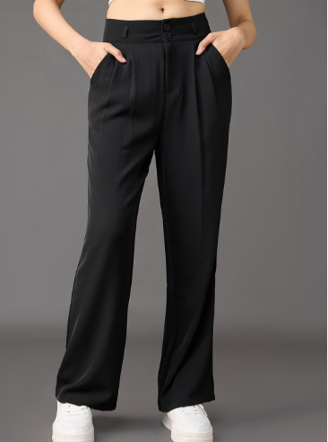 Classic Pleated Wide Leg Korean Pants - Black