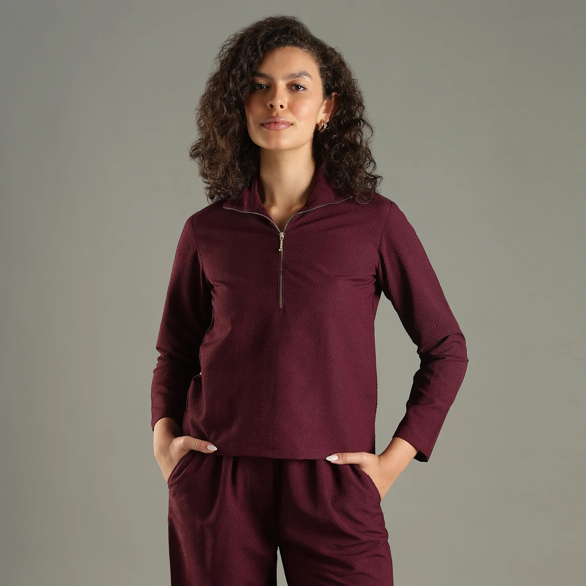 Modern Wine Zip-Up Co-Ord Set