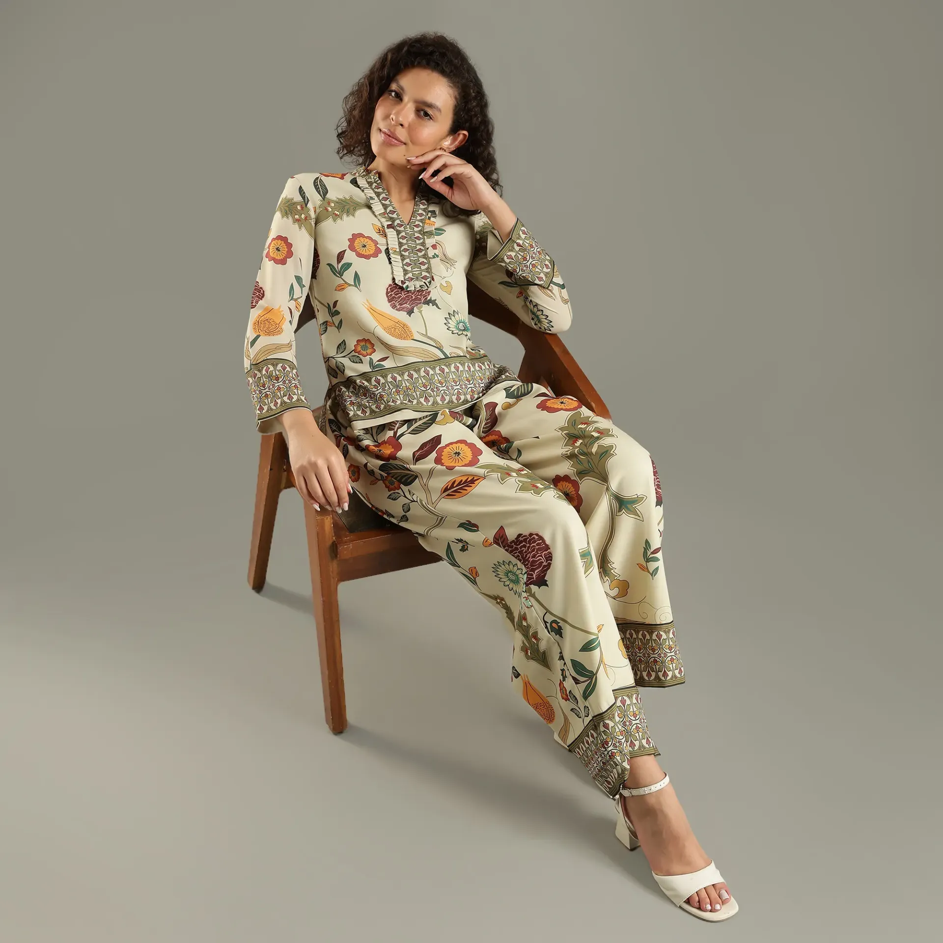 Indo-Fusion Floral Printed Co-Ord Set