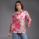 Floral Printed Mandarin Collar Tunic Top 