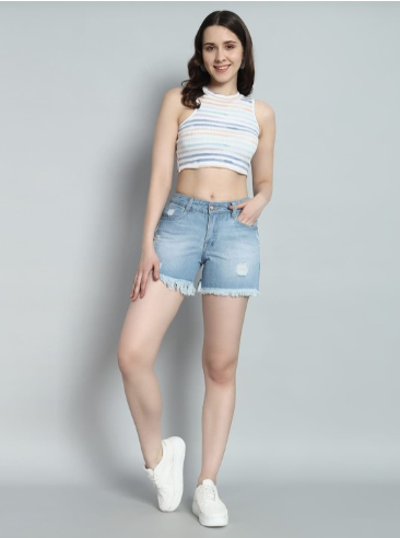 Women Mid-Rise Washed Outdoor Denim Shorts with Technology