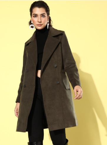 Solid Notched Lapel Collar Longline Pea Coat