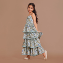 Girls Animal Print Tiered Maxi Dress with Lace Trim 