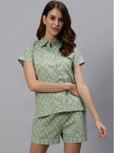 Women Green Ethnic Motifs Printed Loungewear