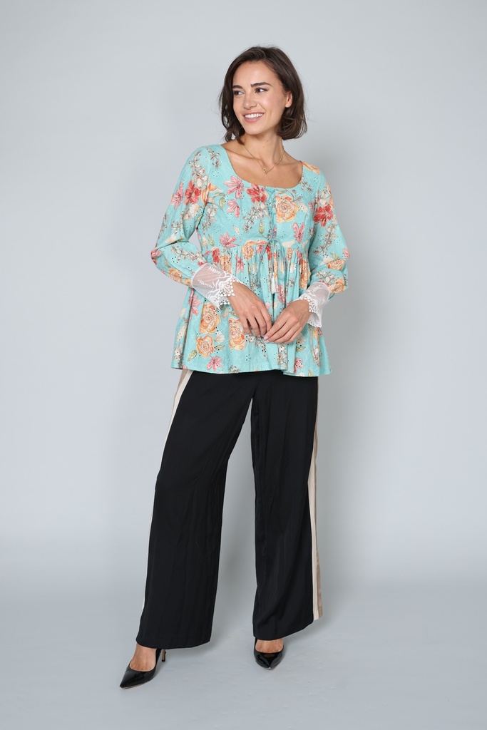 Cotton Peplum Front Knot Detail Top