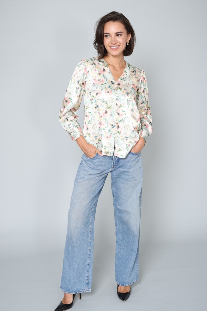V-Neck Gathered Sleeves Top