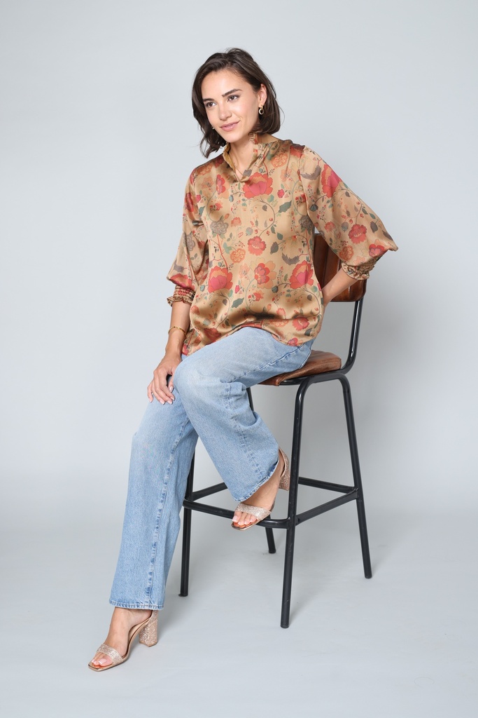Floral Printed Top with Smocked Hand Detail