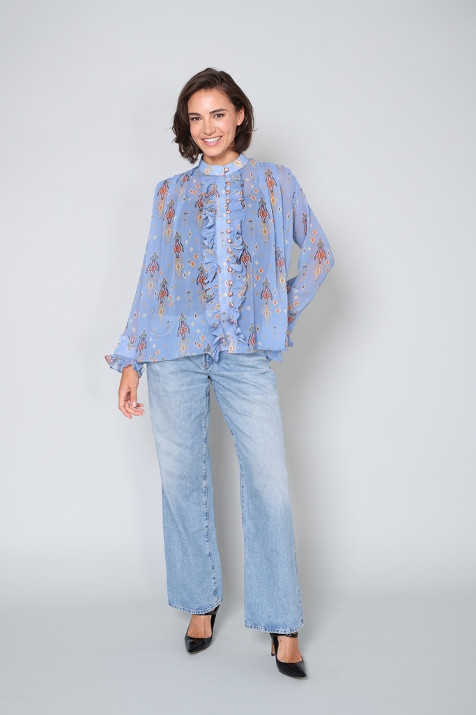 Georgette Ruffle-Trim Blouse