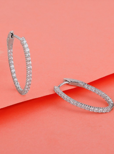 GIVA Rhodium-Plated 925 Sterling Silver Oval Hoop Earrings