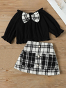 BAESD Girls Round Neck Top with Checked Skirt