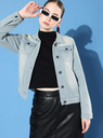 Women Blue Solid Denim Jacket