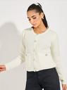 Women Regular Fit Long Sleeves Jumper In Fuzzy Yarn With Frill Detail