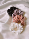 Women White & Lavender Set of 4 Solid Silk Satin Scrunchie