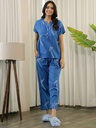 SAY Blue Color Printed Women Pure Cotton Top & Pyjama Night Suit (Set of 2) (M)